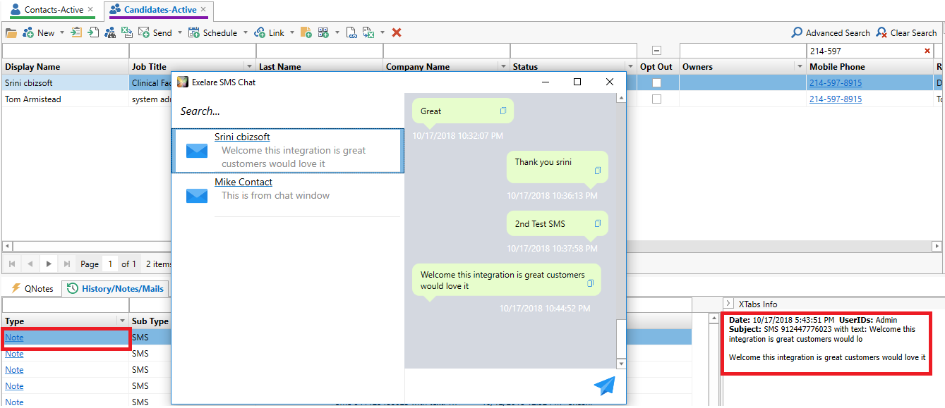Send & Receive SMS/Text messages in Exelare - using RingCentral