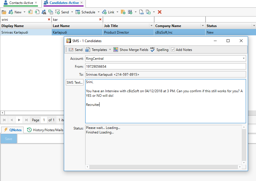 Send & Receive SMS/Text messages in Exelare - using RingCentral