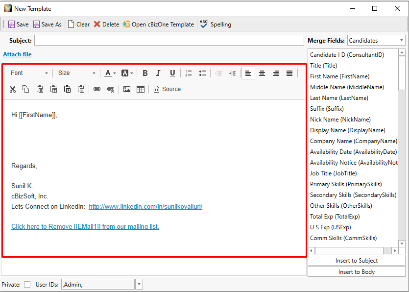 Improved HTML editor frame for Templates and Job Description