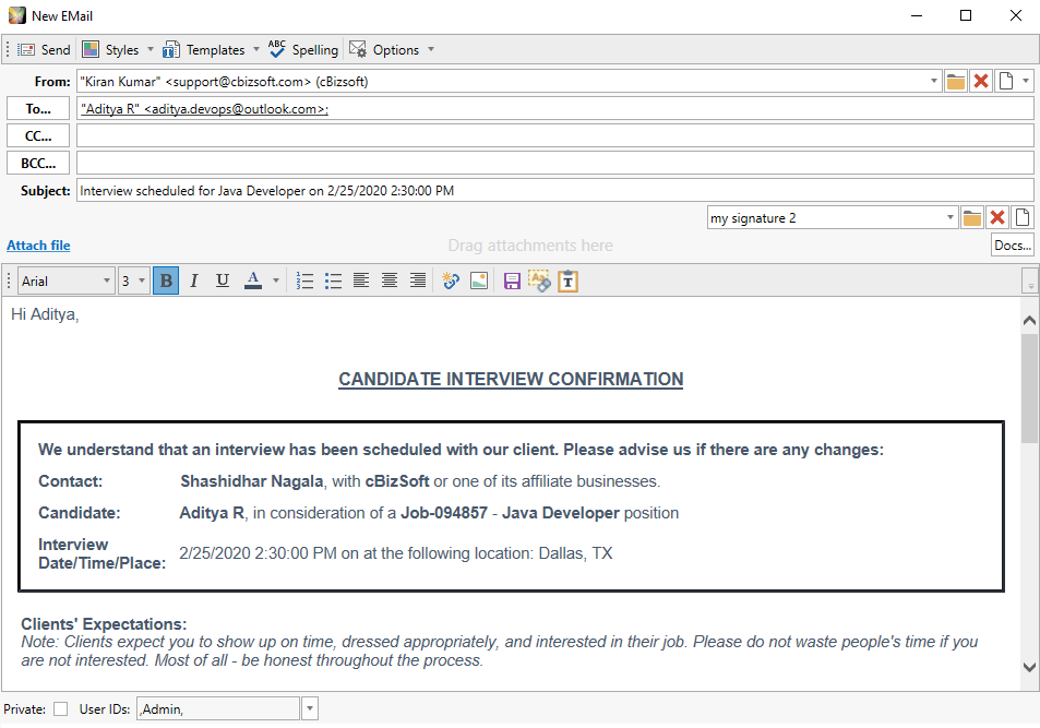 Automatic Email templates to manage Interviews