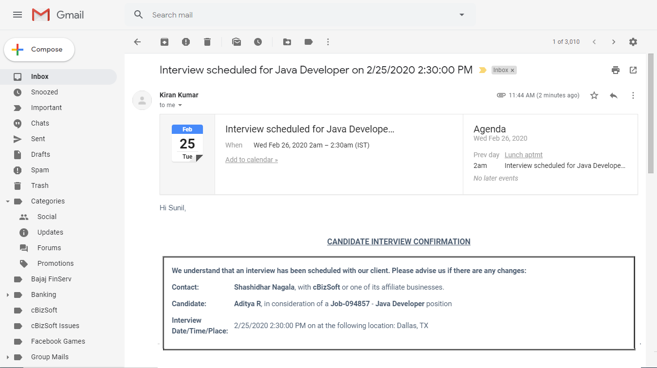 Automatic Email templates to manage Interviews