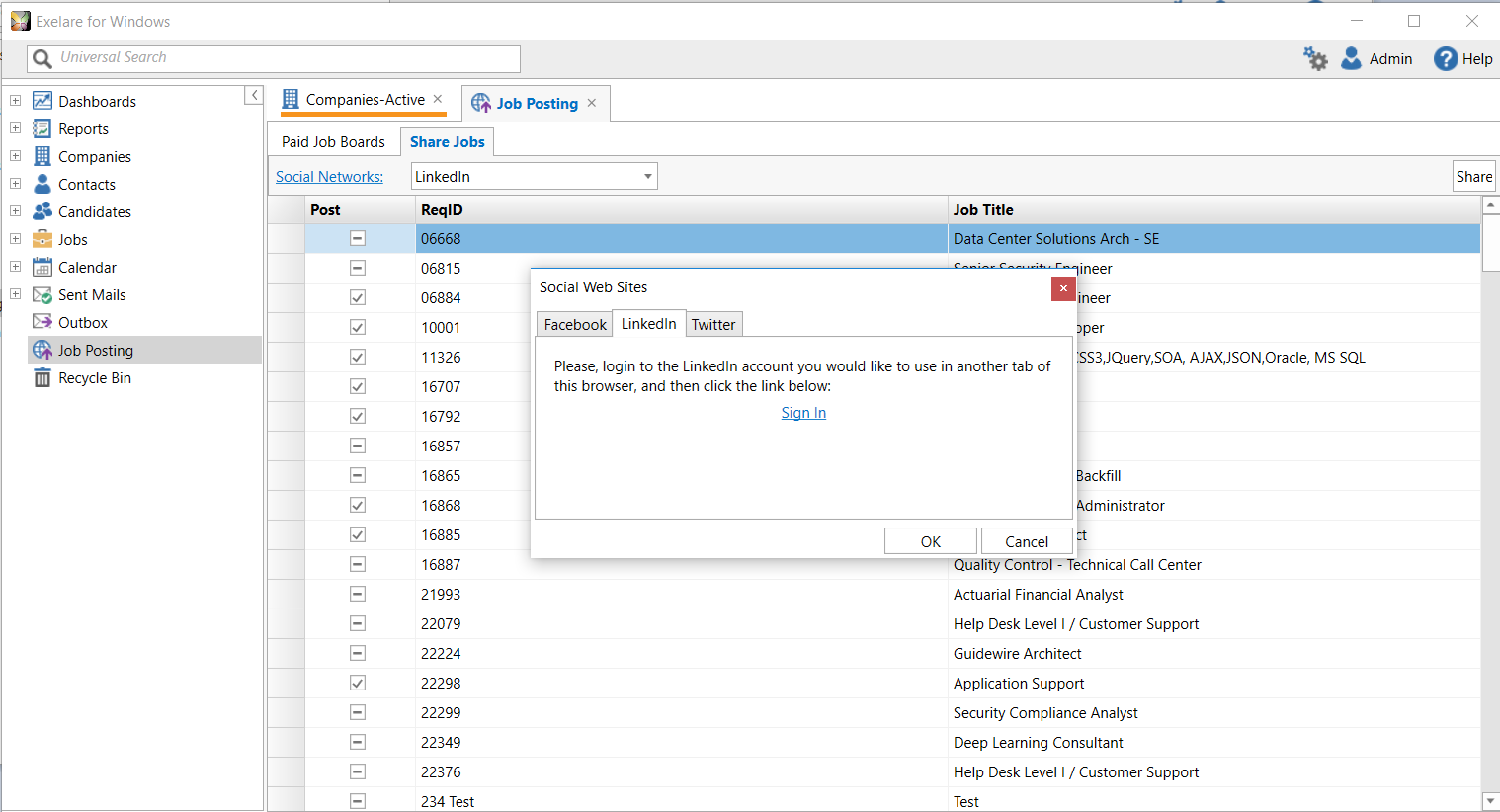 Exelare 'Share' - Facebook, Twitter & LinkedIn Integrations
