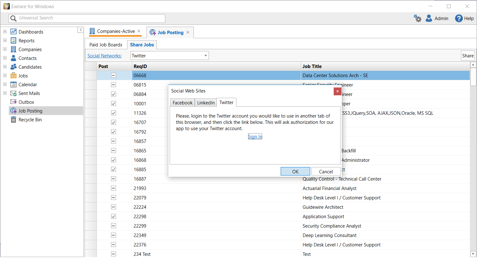 Exelare 'Share' - Facebook, Twitter & LinkedIn Integrations