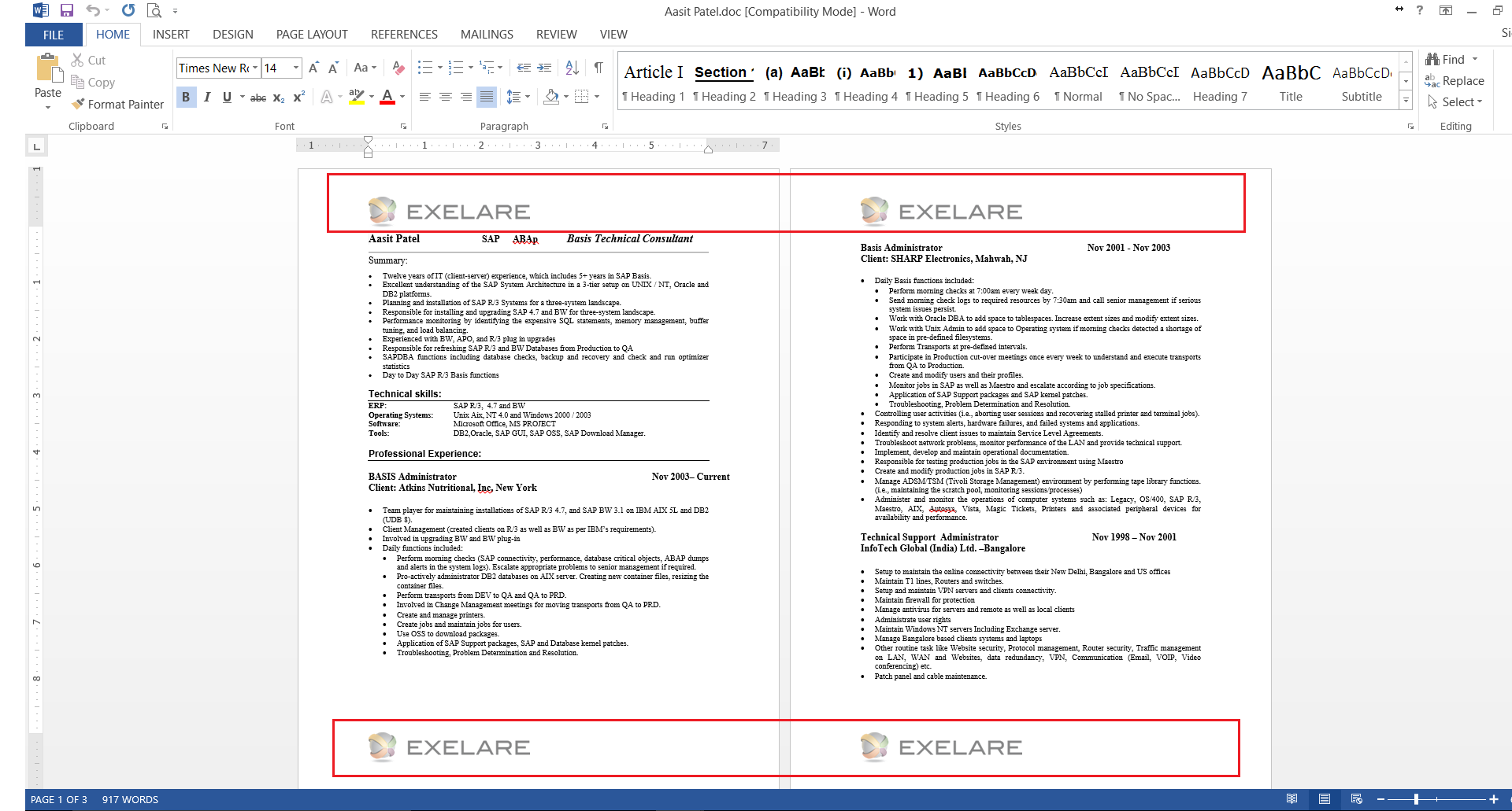 Resume Branding - Automatically Insert Header & Footers into Outgoing Resume Submissions