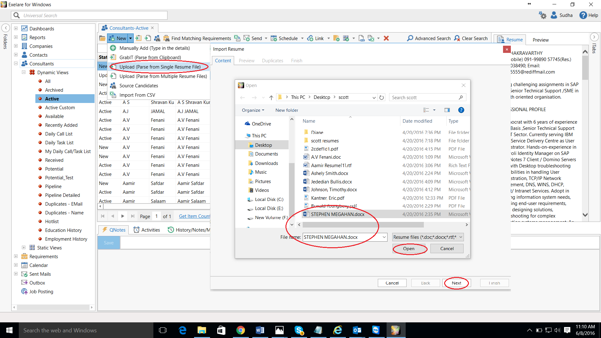 Importing Candidate Resumes from a Single File (one at a time)