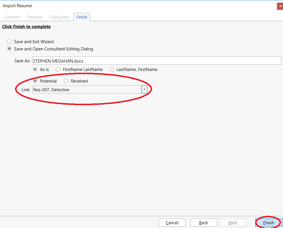 Importing Candidate Resumes from a Single File (one at a time)
